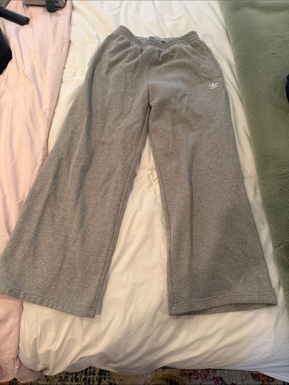 adidas Gray Wide-Leg Womens Sweatpants with Trefoil Logo